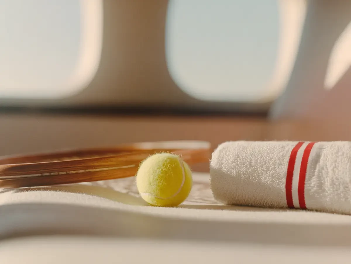 Tennis equipment on a plane