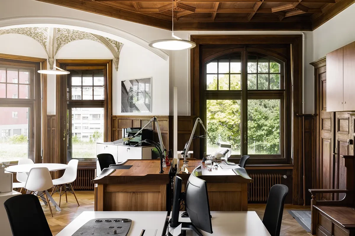 Working on the interior of the watch